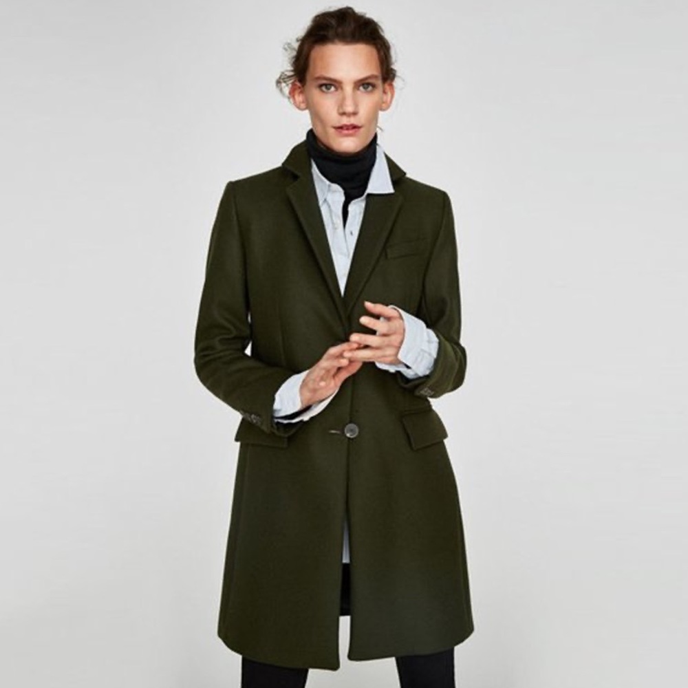 Zara - Structured Wool Blend Pea Coat - Green - image 1